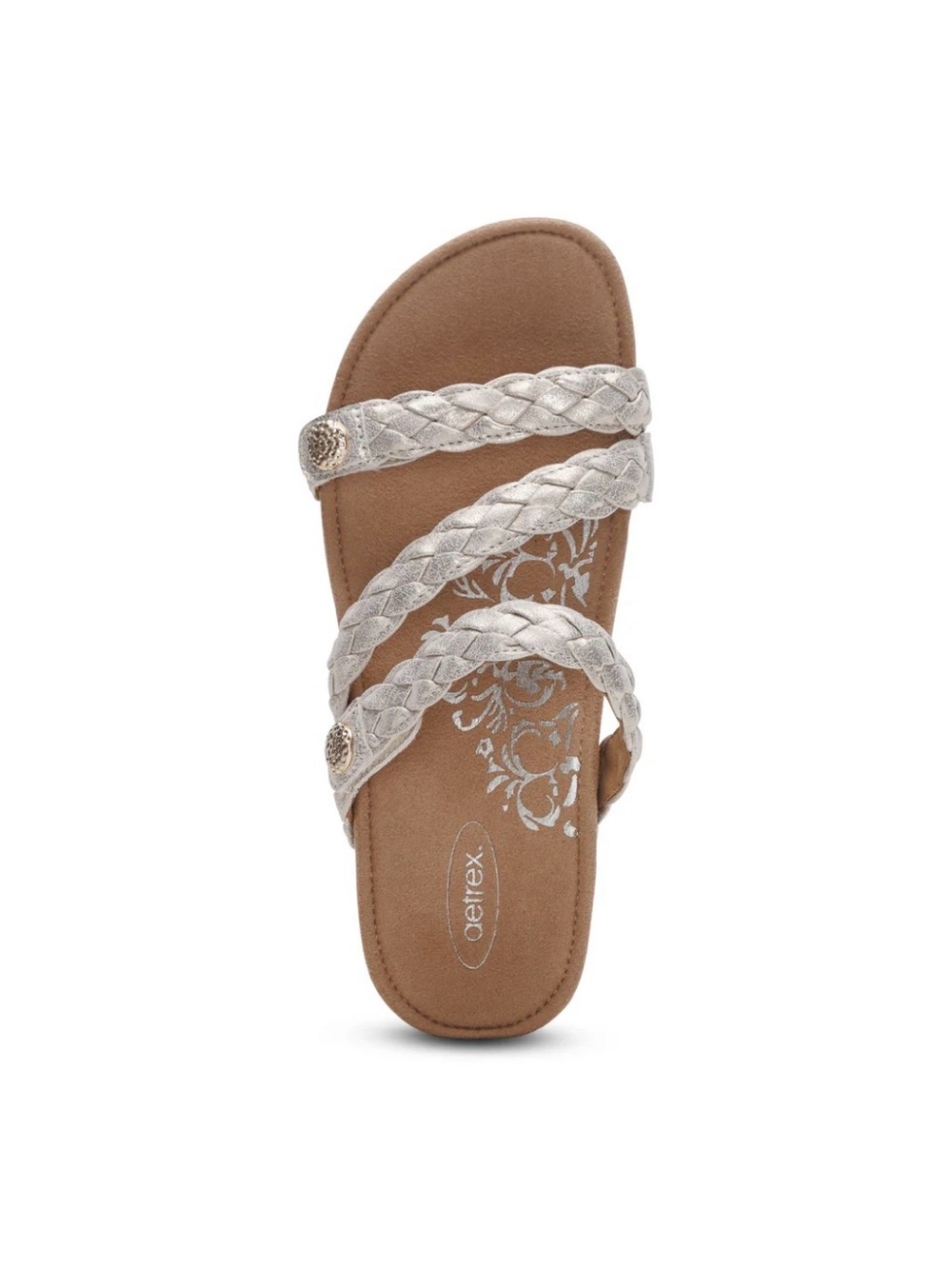NWT Aetrex Josie Braided Triple-Strap Adjustable Size 9 Champagne Women Sandals - Picture 7 of 9